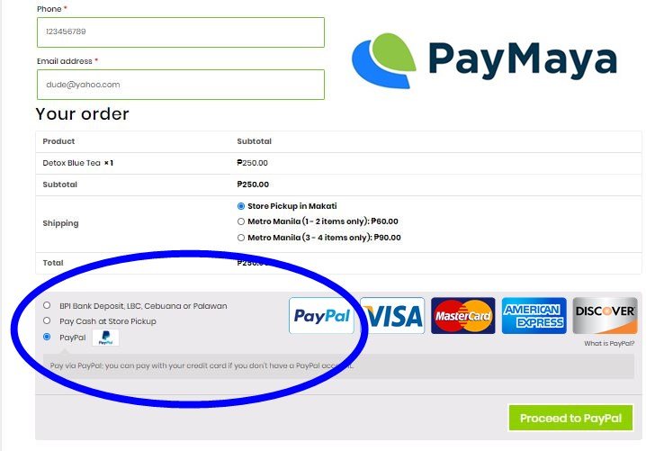 Pilgrims Tea Philippines - payment page with paymaya and credit card logos 02 payment page of Pilgrim's tea with payment gateways